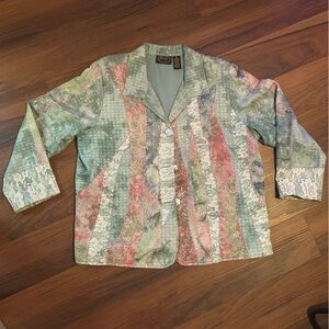 Pastel Patchwork Lace-Trim Blazer Jacket - Multicolor